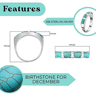 Santa Fe Style Kingman Turquoise 3.50 ctw Ring in Sterling Silver, Silver Band Ring, Engagement Rings For Women (Size 9.0)