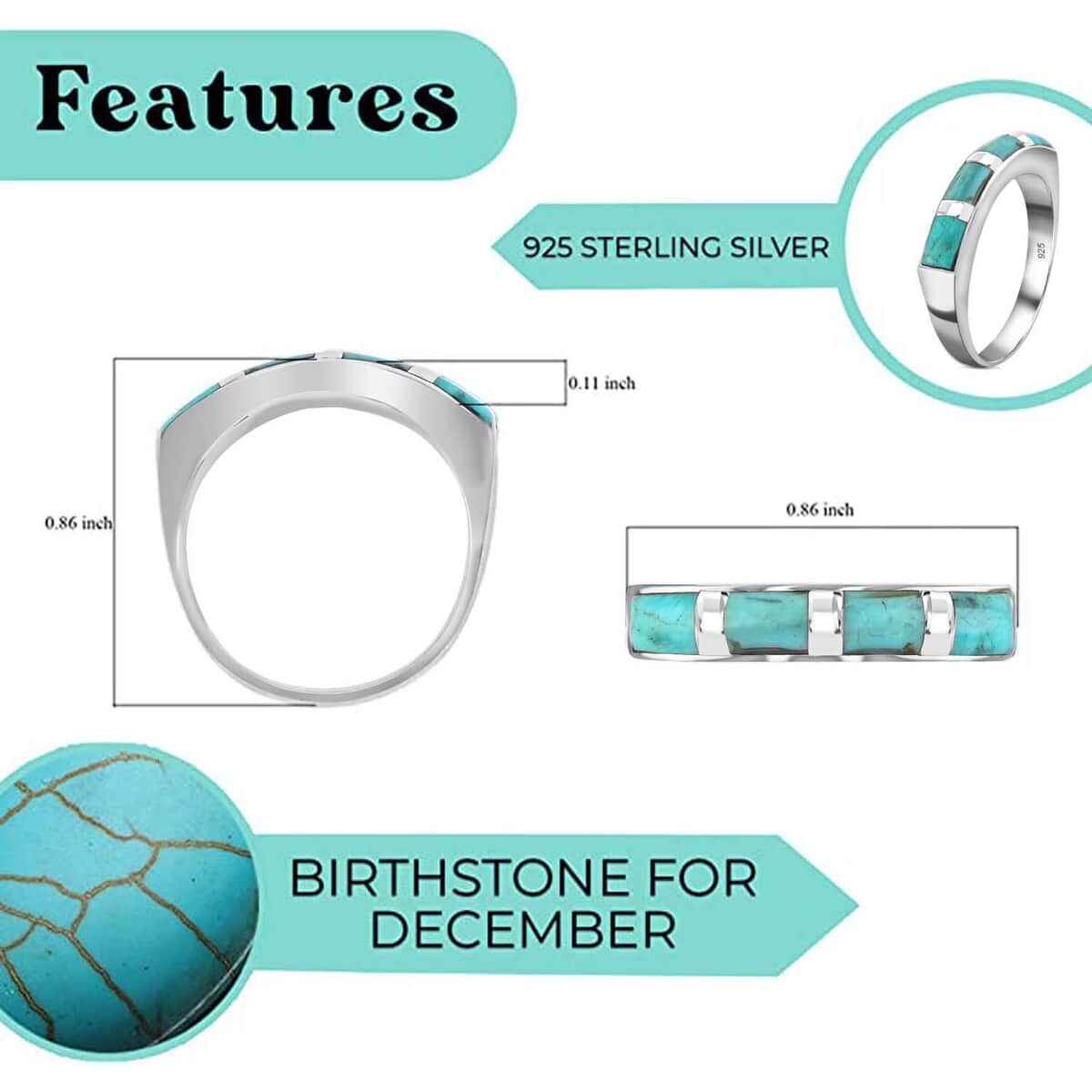 Santa Fe Style Kingman Turquoise Ring in Sterling Silver, Silver Band Ring, Engagement Rings For Women (Size 9.0) 3.50 ctw image number 4