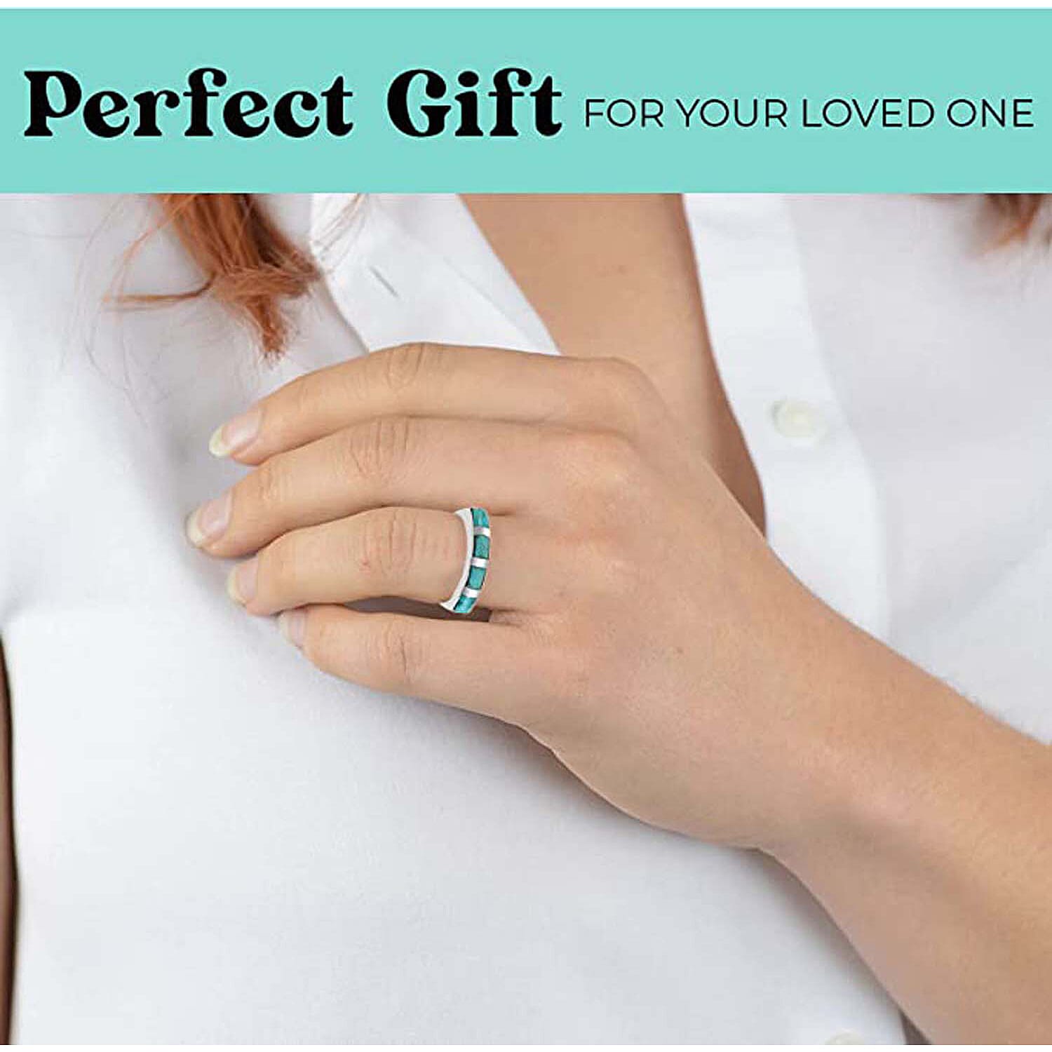 Santa Fe Style Kingman Turquoise 3.50 ctw Ring in Sterling Silver, Silver Band Ring, Engagement Rings For Women (Size 9.0)