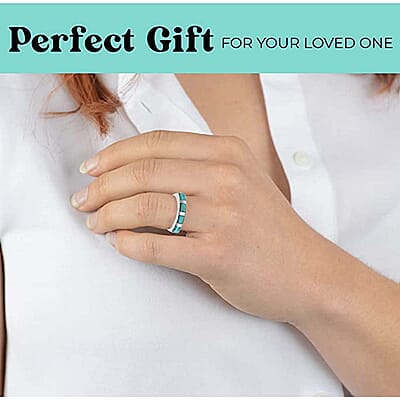 Santa Fe Style Kingman Turquoise 3.50 ctw Ring in Sterling Silver, Silver Band Ring, Engagement Rings For Women (Size 9.0)