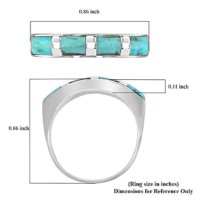Santa Fe Style Kingman Turquoise 3.50 ctw Ring in Sterling Silver, Silver Band Ring, Engagement Rings For Women (Size 9.0)