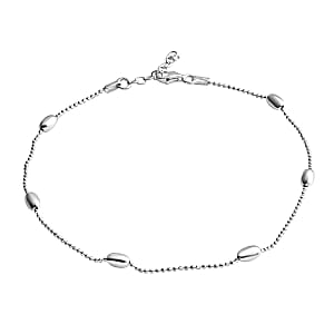 Sterling Silver Beaded Tube Station Anklet (10 in) 3.10 Grams
