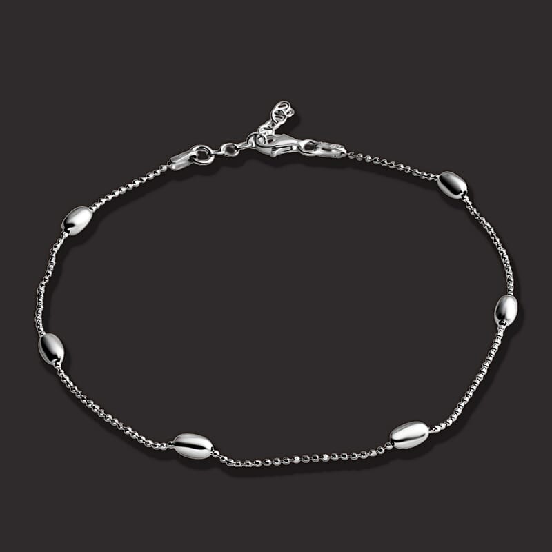 Sterling Silver Beaded Tube Station Anklet (10 in) 3.10 Grams