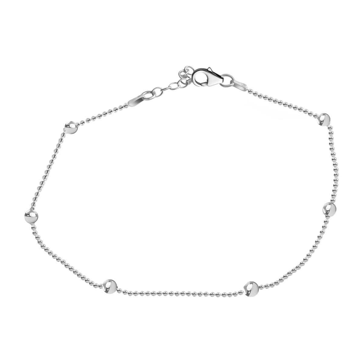 Sterling Silver Beaded Station Anklet (10 in,2.60g) image number 0