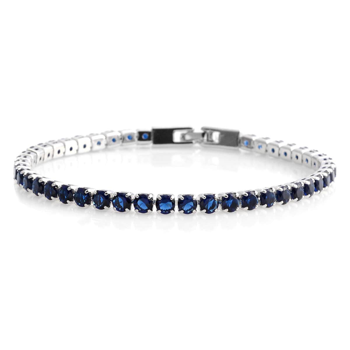 Simulated Blue Quartz Tennis Bracelet in Silvertone (8.00 In) image number 0