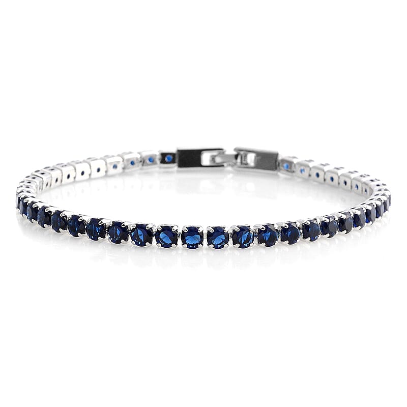 Simulated Blue Quartz Tennis Bracelet in Silvertone (7.50In) (8.00 In)