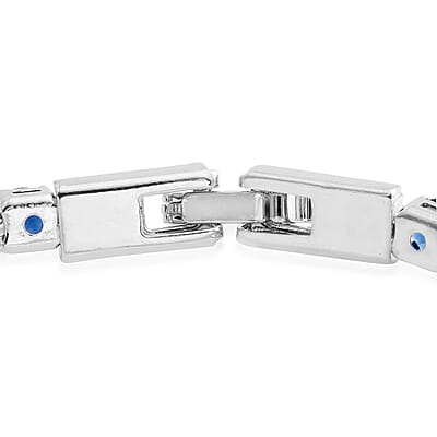Simulated Blue Quartz Tennis Bracelet in Silvertone (7.50In) (8.00 In)