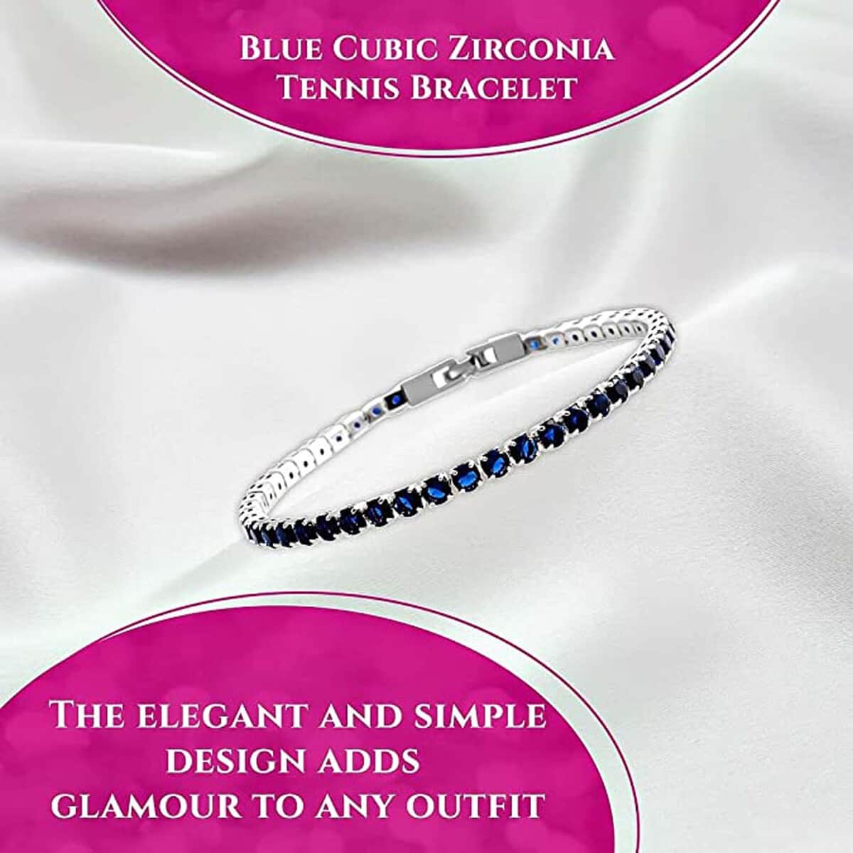 Simulated Blue Quartz Tennis Bracelet in Silvertone (8.00 In) image number 3