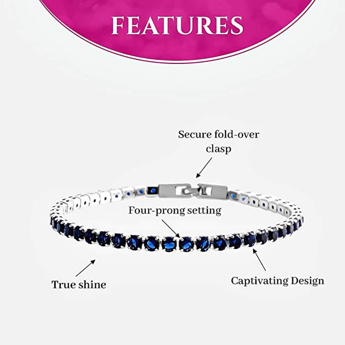 Simulated Blue Quartz Tennis Bracelet in Silvertone (8.00 In) image number 4