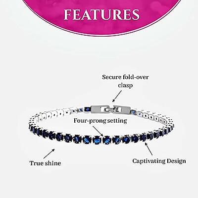 Simulated Blue Quartz Tennis Bracelet in Silvertone (7.50In) (8.00 In)