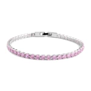 Simulated Pink Diamond Tennis Bracelet in Silvertone (8.00 In)