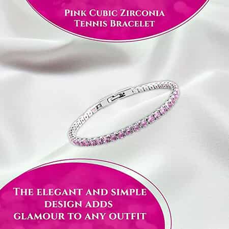 Simulated Pink Diamond Tennis Bracelet in Silvertone (8.00 In) image number 3