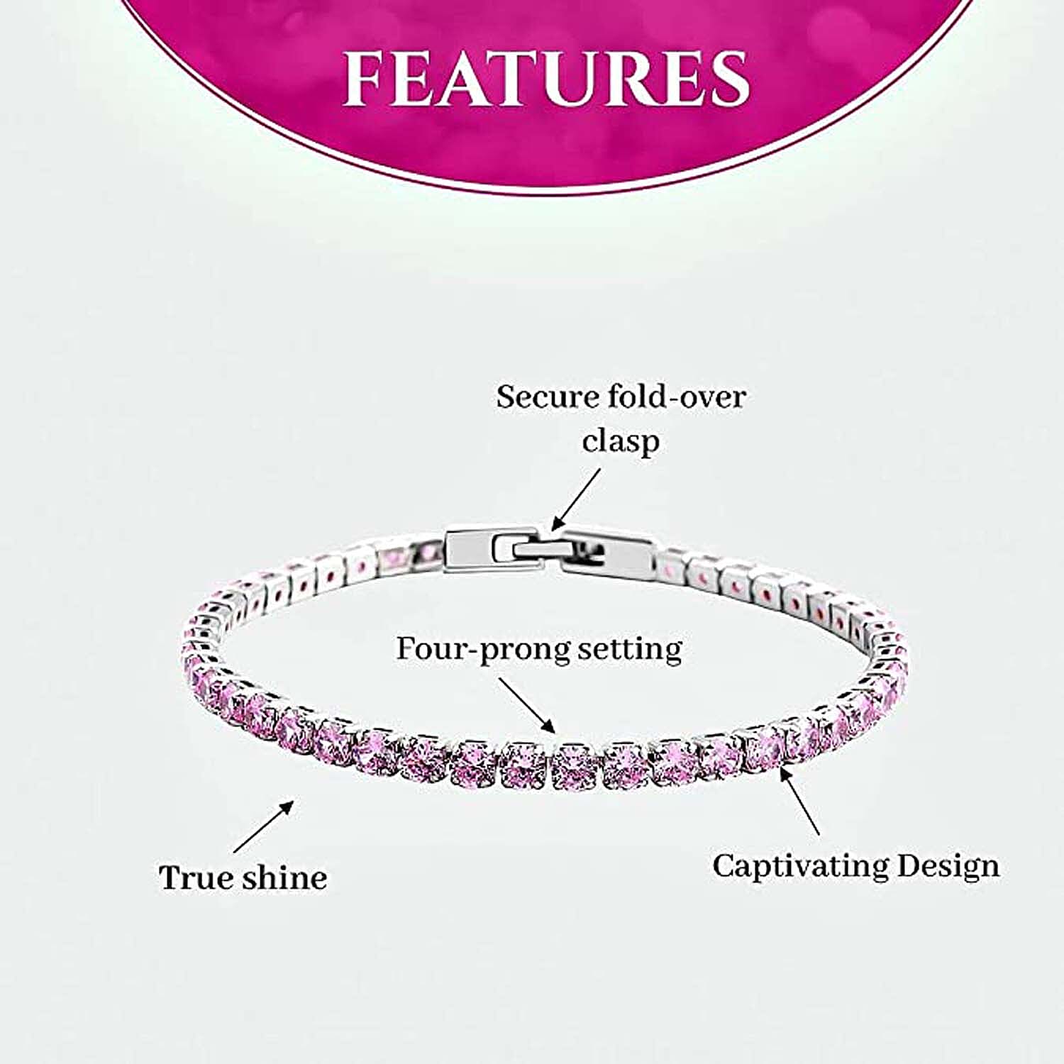 Simulated Pink Diamond Tennis Bracelet in Silvertone (8.00 In)