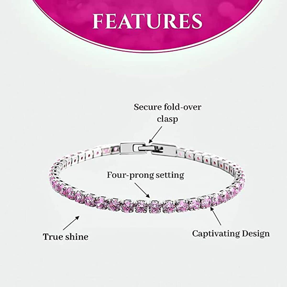 Simulated Pink Diamond Tennis Bracelet in Silvertone (8.00 In) image number 4