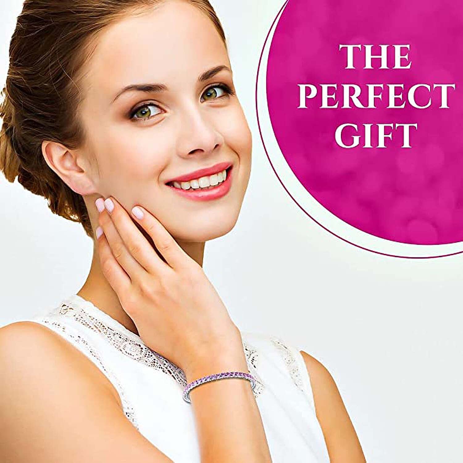 Simulated Pink Diamond Tennis Bracelet in Silvertone (8.00 In)