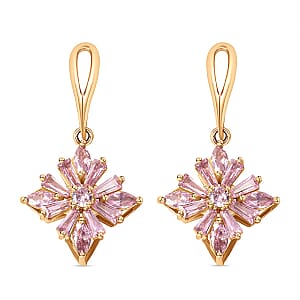 Simulated Pink Diamond Latch Back Earrings in Goldtone
