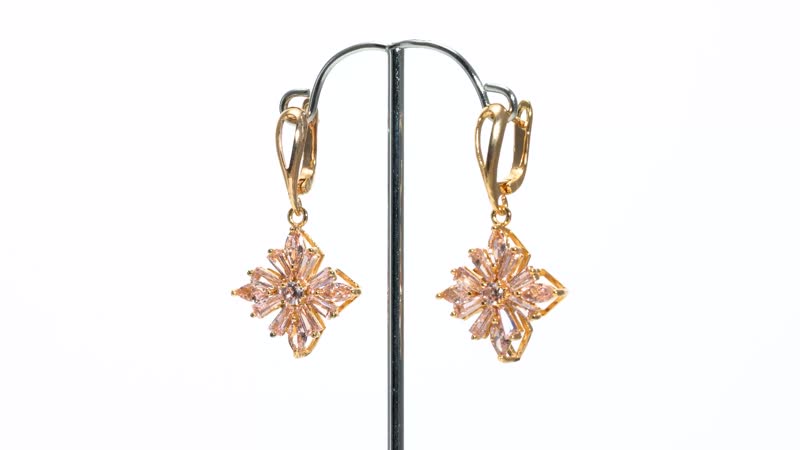 Simulated Pink Diamond Latch Back Earrings in Goldtone