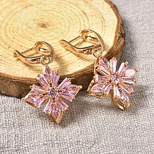 Simulated Pink Diamond Latch Back Earrings in Goldtone
