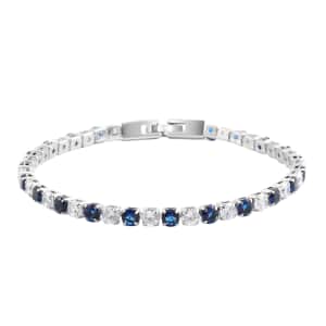 Simulated Blue and White Diamond Tennis Bracelet in Silvertone (8.00 In)