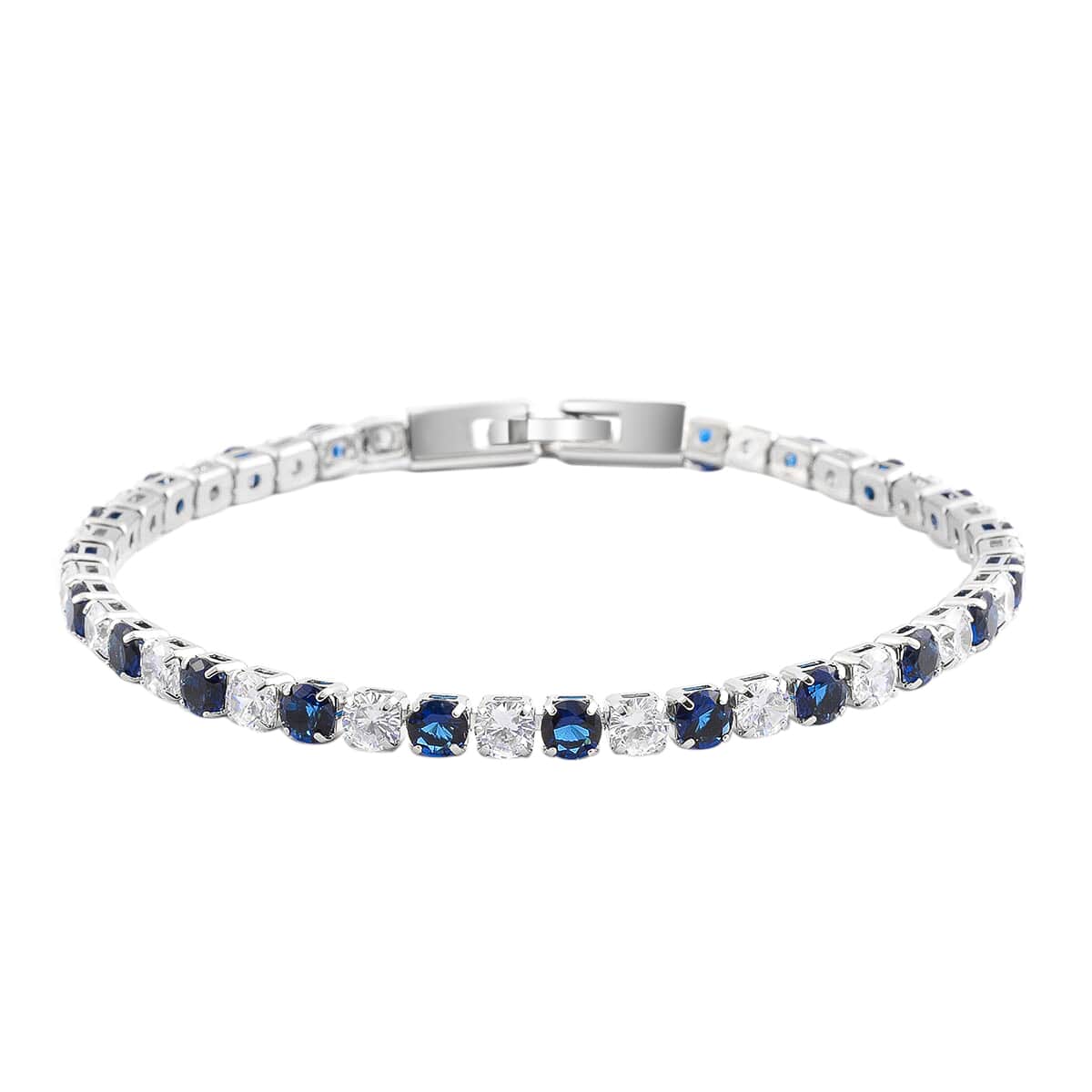Simulated Blue and White Diamond Tennis Bracelet in Silvertone (8.00 In) image number 0