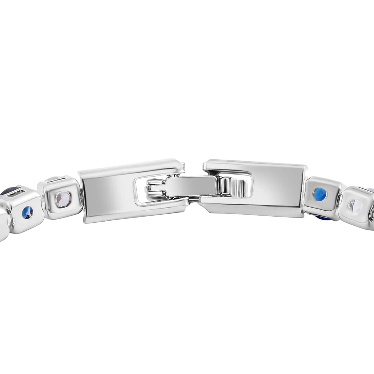 Simulated Blue and White Diamond Tennis Bracelet in Silvertone (8.00 In) image number 3