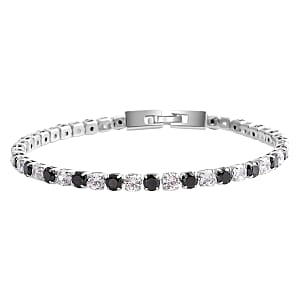 Simulated Black and White Diamond Tennis Bracelet in Silvertone (8.00 In)