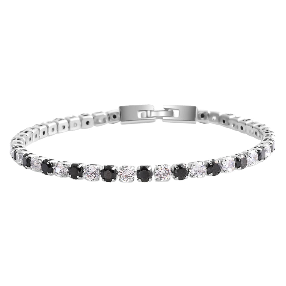 Simulated Black and White Diamond Tennis Bracelet in Silvertone (8.00 In) image number 0