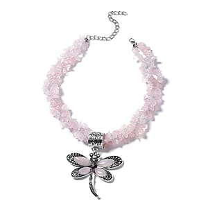 Galilea Rose Quartz Necklace in Black Oxidized Silvertone, Dragonfly Pendant  567.00 ctw (18-22 Inches)