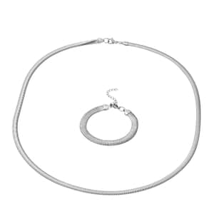 Stainless Steel Snake Bracelet (7.50-9.00in) and Necklace 30 Inches 32.45 Grams