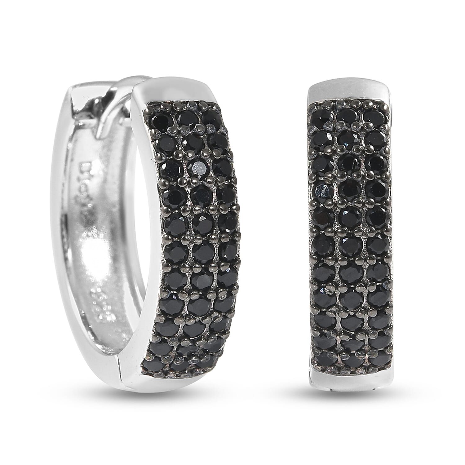 Thai Black Spinel 0.75 ctw Hoop Earrings in Black Rhodium and Sterling Silver