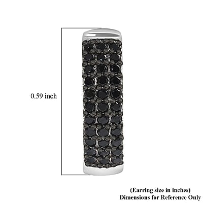 Thai Black Spinel 0.75 ctw Hoop Earrings in Black Rhodium and Sterling Silver