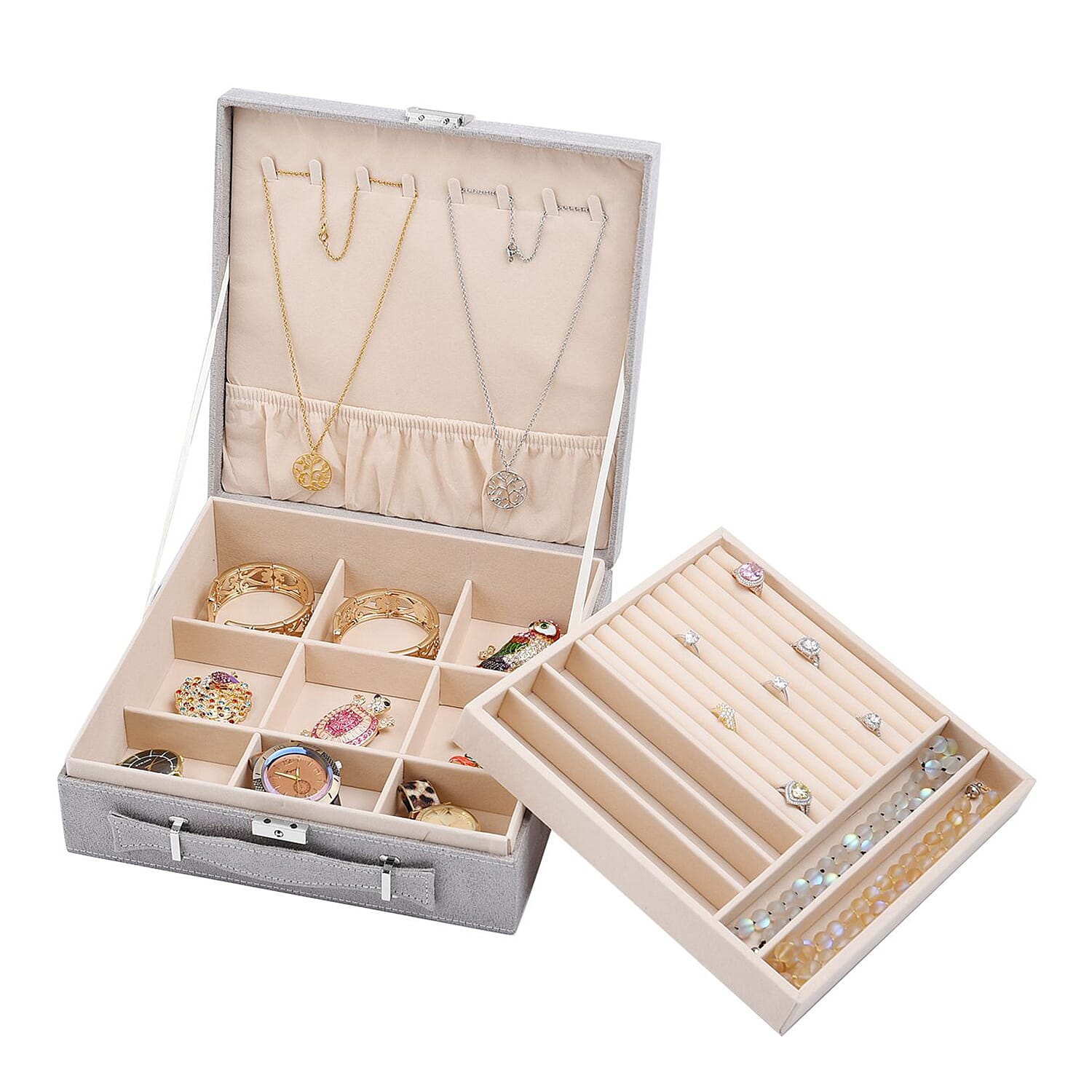 Jewelry Organiser Box Velvet Briefcase 2Tier AntiTarnish and Scratch Interior - Picture 13 of 37