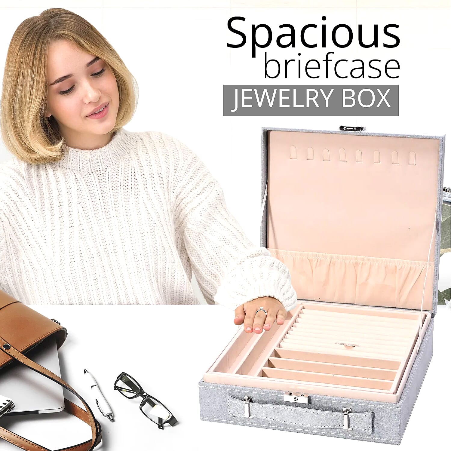 Jewelry Organiser Box Velvet Briefcase 2Tier AntiTarnish and Scratch Interior - Picture 14 of 37
