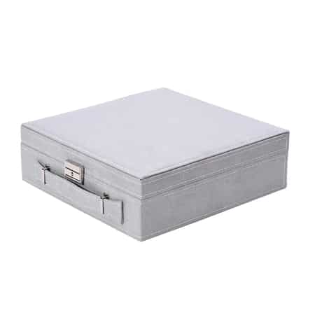 Gray Faux Velvet Briefcase Style 2-tier Jewelry Box, Scratch resistant and Anti-Tarnish Jewelry Storage Box, Anti Tarnish Jewelry Case, Jewelry Organizer (Approx 60 Rings, etc.) image number 5