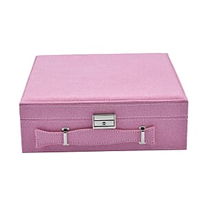 Pink Faux Velvet Briefcase Style 2-tier Jewelry Box, Scratch resistant and Anti-Tarnish Jewelry Storage Box, Anti Tarnish Jewelry Case, Jewelry Organizer (Approx 60 Rings, etc.)