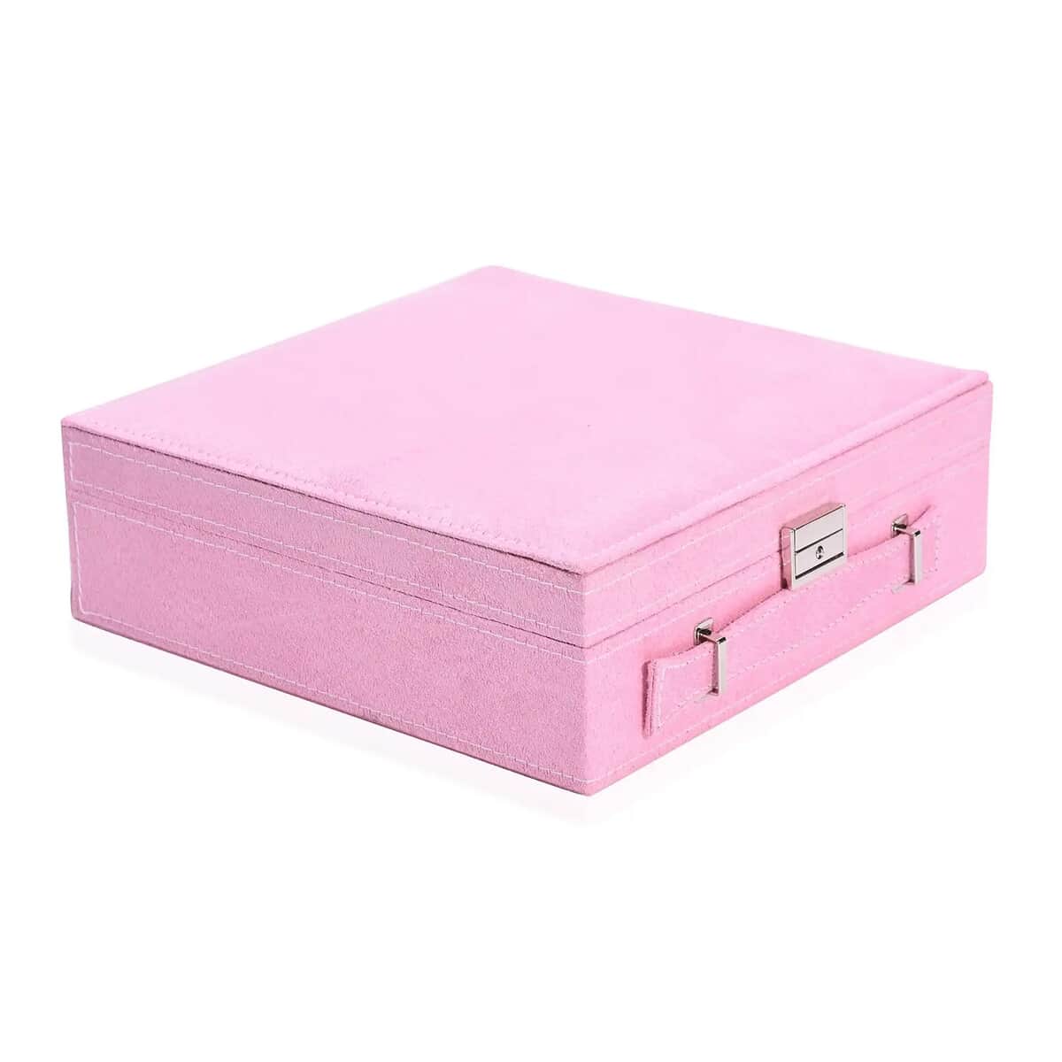 Pink Faux Velvet Briefcase Style 2-tier Jewelry Box, Scratch resistant and Anti-Tarnish Jewelry Storage Box, Anti Tarnish Jewelry Case, Jewelry Organizer (Approx 60 Rings, etc.) image number 5
