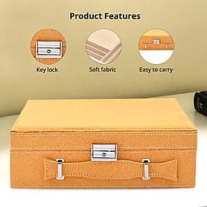 Mustard Faux Velvet Briefcase Style 2-tier Jewelry Box, Scratch resistant and Anti-Tarnish Jewelry Storage Box, Anti Tarnish Jewelry Case, Jewelry Organizer (Approx 60 Rings, etc.)