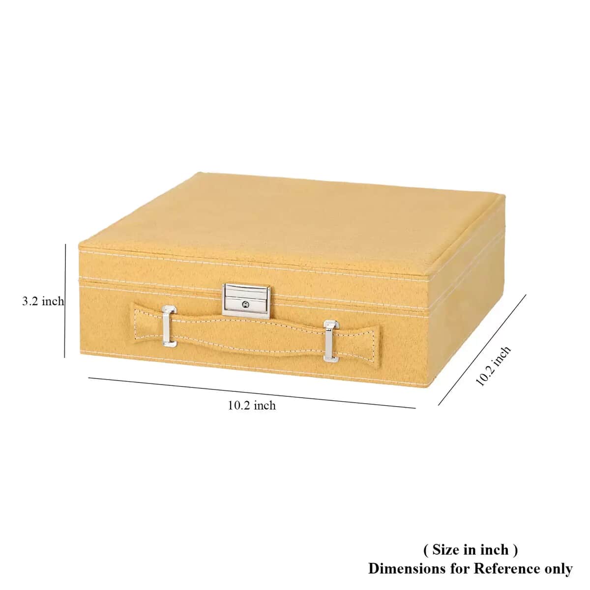 Mustard Faux Velvet Briefcase Style 2-tier Jewelry Box, Scratch resistant and Anti-Tarnish Jewelry Storage Box, Anti Tarnish Jewelry Case, Jewelry Organizer (Approx 60 Rings, etc.) image number 4