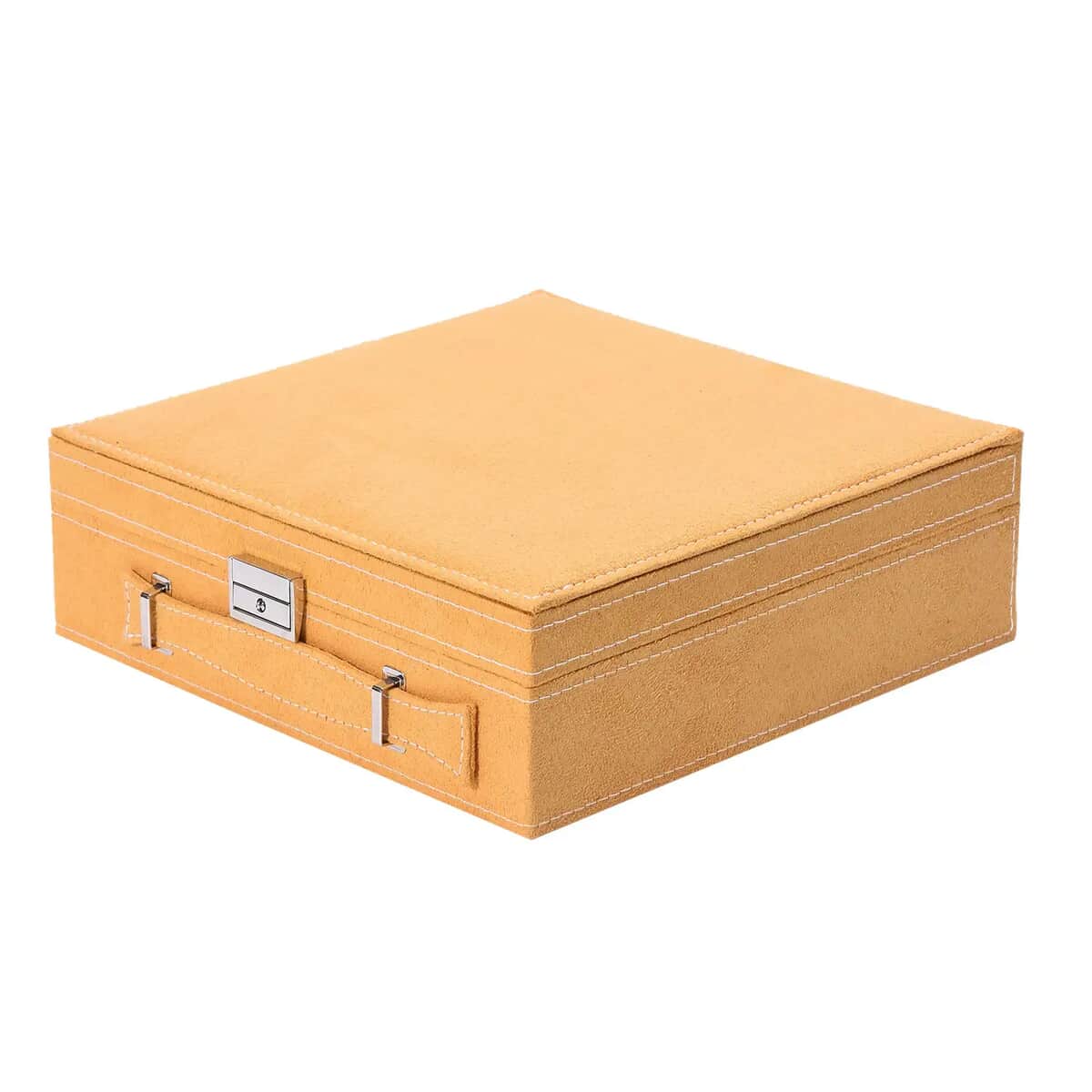 Mustard Faux Velvet Briefcase Style 2-tier Jewelry Box, Scratch resistant and Anti-Tarnish Jewelry Storage Box, Anti Tarnish Jewelry Case, Jewelry Organizer (Approx 60 Rings, etc.) image number 5