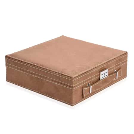 Taupe Faux Velvet Briefcase Style 2-tier Jewelry Box, Scratch resistant and Anti-Tarnish Jewelry Storage Box, Anti Tarnish Jewelry Case, Jewelry Organizer (Approx 60 Rings, etc.) image number 5