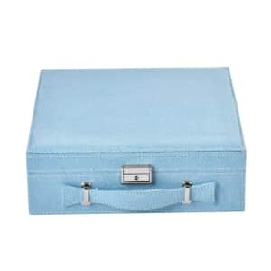 Turquoise Faux Velvet Briefcase Style 2-tier Jewelry Box, Scratch resistant and Anti-Tarnish Jewelry Storage Box, Anti Tarnish Jewelry Case, Jewelry Organizer (Approx 60 Rings, etc.)
