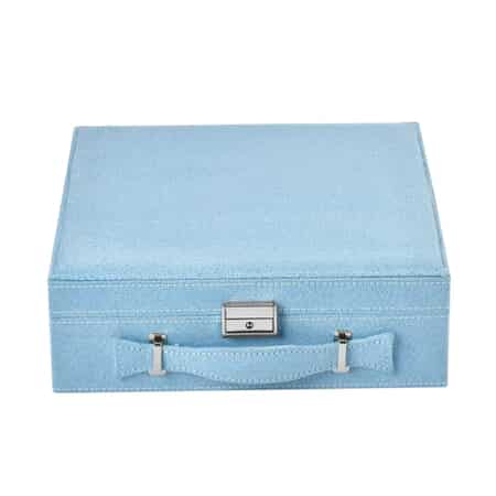 Turquoise Faux Velvet Briefcase Style 2-tier Jewelry Box, Scratch resistant and Anti-Tarnish Jewelry Storage Box, Anti Tarnish Jewelry Case, Jewelry Organizer (Approx 60 Rings, etc.) image number 0