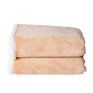 Beige Velvety-Soft Flannel Sherpa Reversible Blanket (57x84 in)