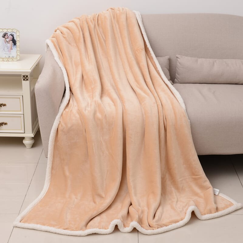 Homesmart Beige Velvety-Soft Reversible Flannel Sherpa Blanket, Soft Blanket, Bed Throws, Cozy Blanket, Throw Blanket