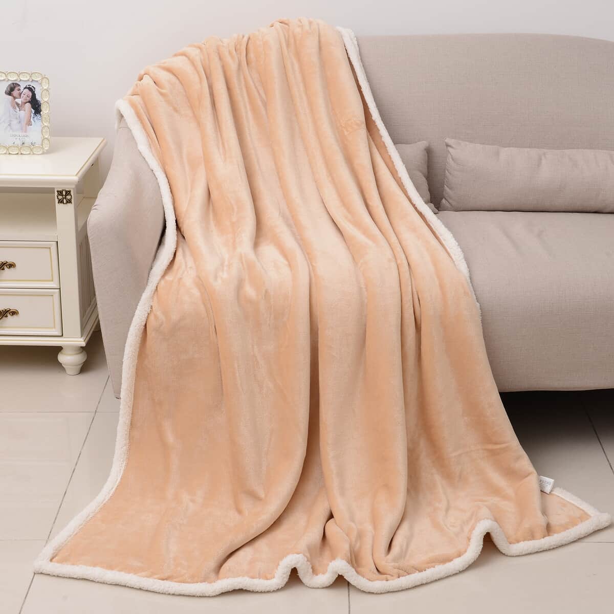 Homesmart Beige Velvety-Soft Reversible Flannel Sherpa Blanket, Soft Blanket, Bed Throws, Cozy Blanket, Throw Blanket image number 1