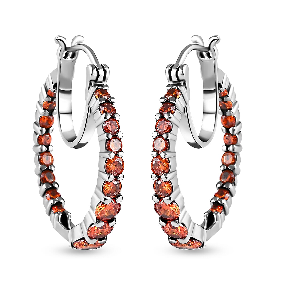 Simulated Orange Diamond Earrings in Stainless Steel| Inside Out Hoops| Simulated Diamond Jewelry For Women 7.25 ctw