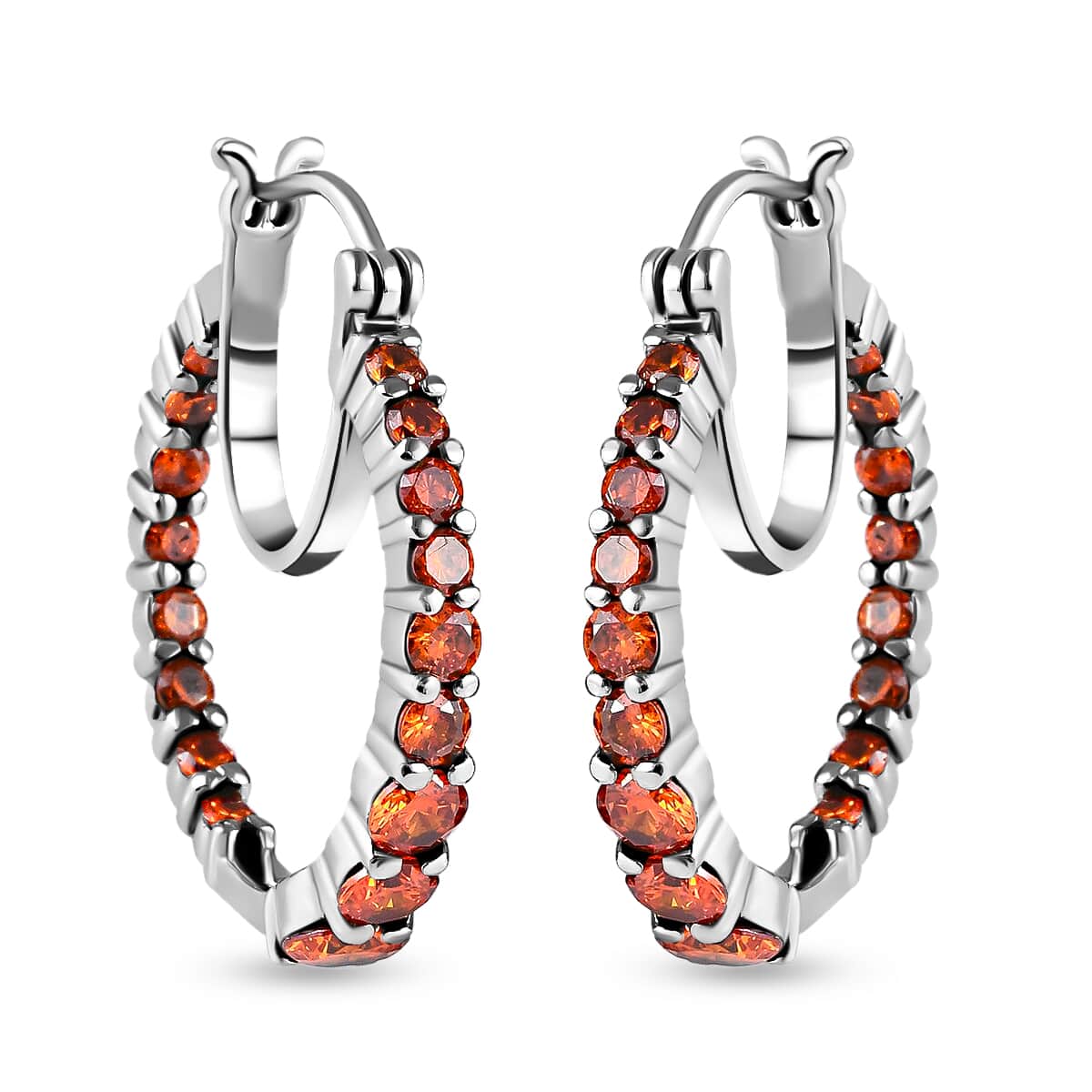 Simulated Orange Diamond Earrings in Stainless Steel| Inside Out Hoops| Simulated Diamond Jewelry For Women 7.25 ctw image number 0