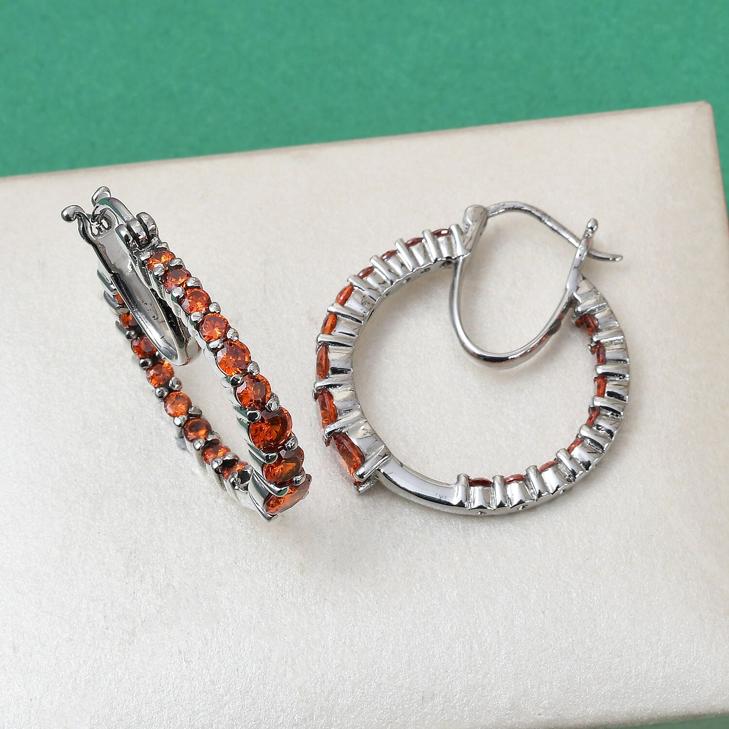 Simulated Orange Diamond Earrings in Stainless Steel| Inside Out Hoops| Simulated Diamond Jewelry For Women 7.25 ctw