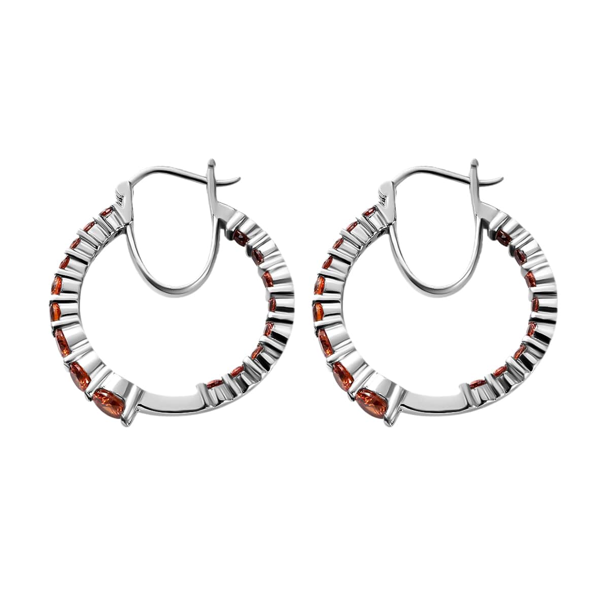 Simulated Orange Diamond Earrings in Stainless Steel| Inside Out Hoops| Simulated Diamond Jewelry For Women 7.25 ctw image number 3