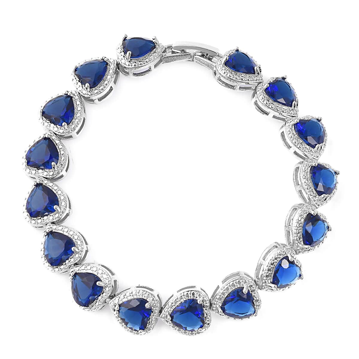 Simulated Blue Diamond Heart Bracelet in Silvertone (7.00 In) image number 0